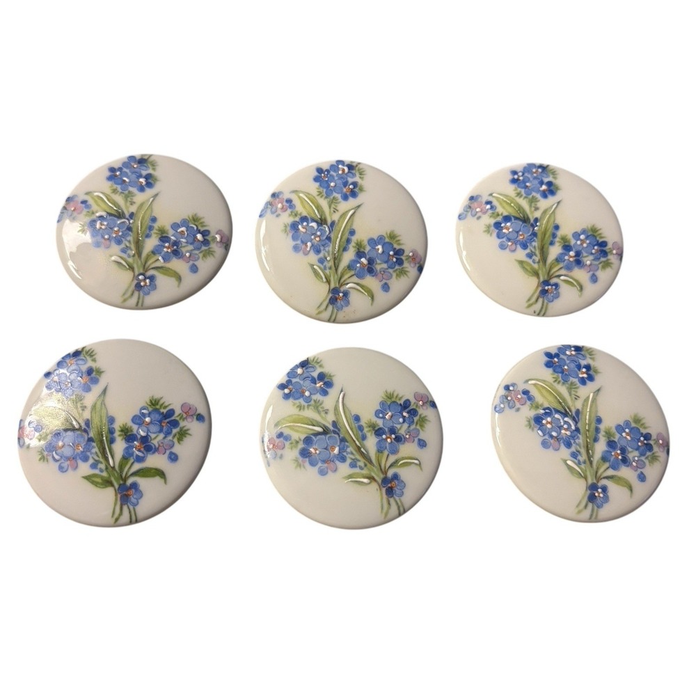 Set Of 6 Antique Blue Floral Mini Porcelain Wall Tile Trivet‎ Limoges France